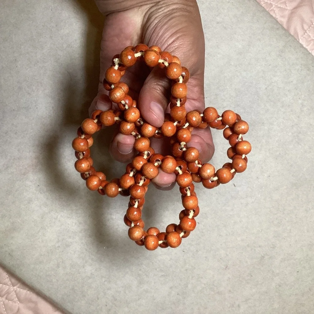 Vintage Set of 4 Beaded Wood Napkin Rings Brown Boho Rustic Table Decor